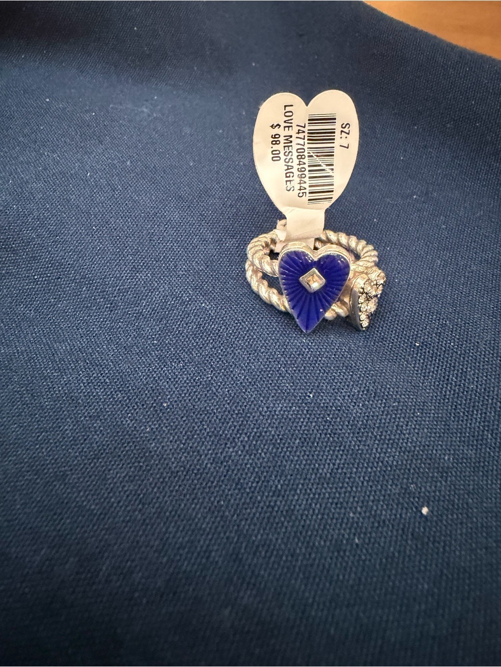 Brighton love messages Blue Heart Ring - Silver Tone sz 7 NWT